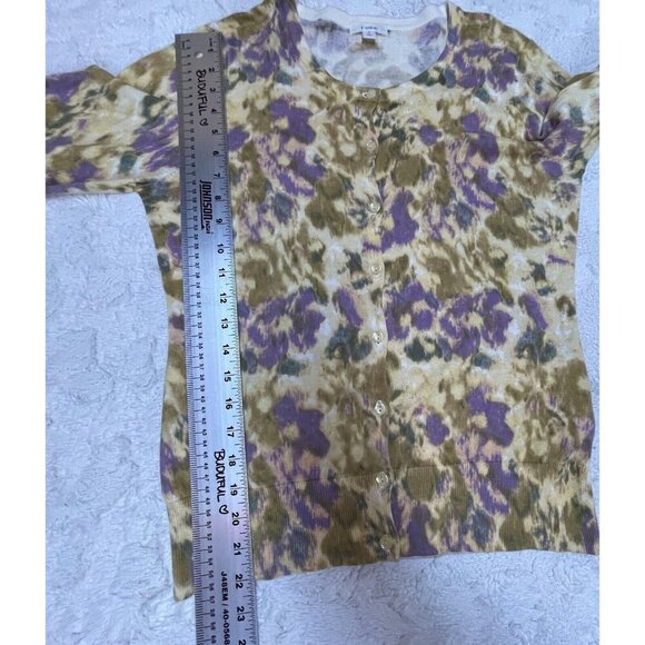 Caslon Women Button Front Knit Cardigan Sweater Medium Purple Green Print Cotton - Picture 9 of 9